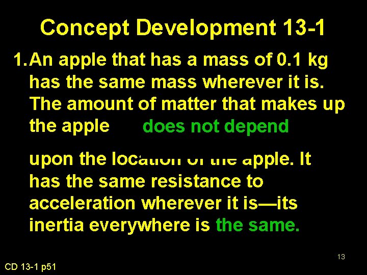 Concept Development 13 -1 1. An apple that has a mass of 0. 1