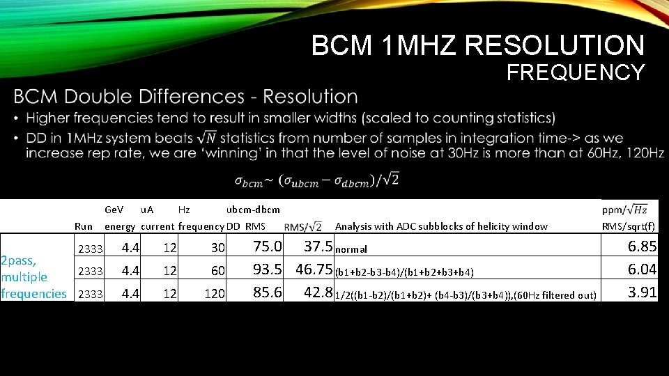 BCM 1 MHZ RESOLUTION FREQUENCY Ge. V Run 2333 2 pass, 2333 multiple frequencies