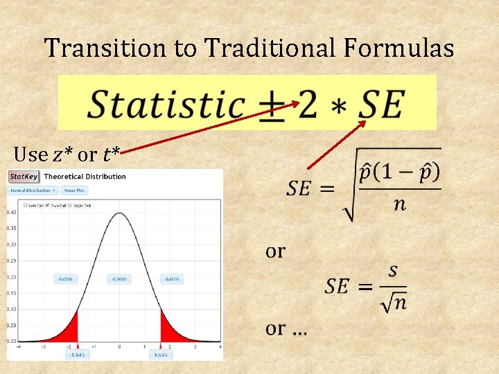 Transition to Traditional Formulas Use z* or t* 