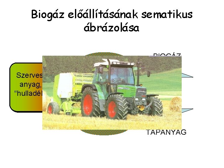 Biogáz előállításának sematikus ábrázolása BIOGÁZ Szerves anyag, “hulladék” Anaerob fermentáció TÁPANYAG 