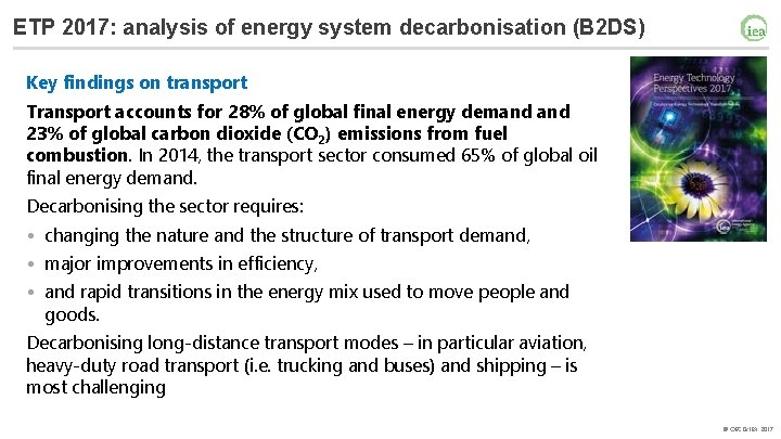 ETP 2017: analysis of energy system decarbonisation (B 2 DS) Key findings on transport