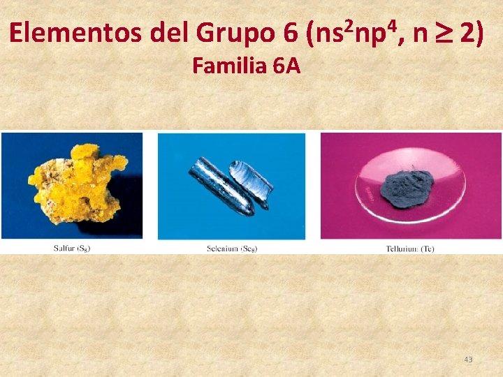Elementos del Grupo 6 (ns 2 np 4, n 2) Familia 6 A 43