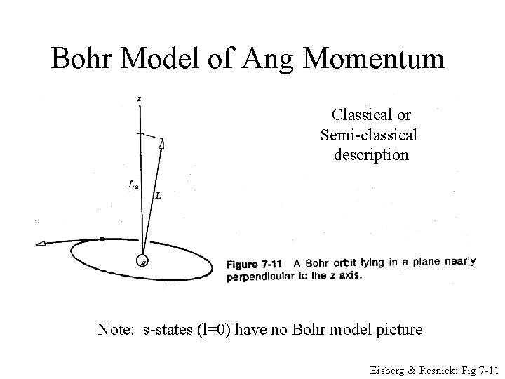 Bohr Model of Ang Momentum Classical or Semi-classical description Note: s-states (l=0) have no