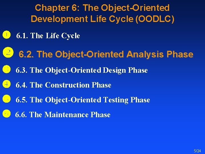 Chapter 6: The Object-Oriented Development Life Cycle (OODLC) 6. 1. The Life Cycle 6. Chapter 6: The Object-Oriented Development Life Cycle (OODLC) 6. 1. The Life Cycle 6.