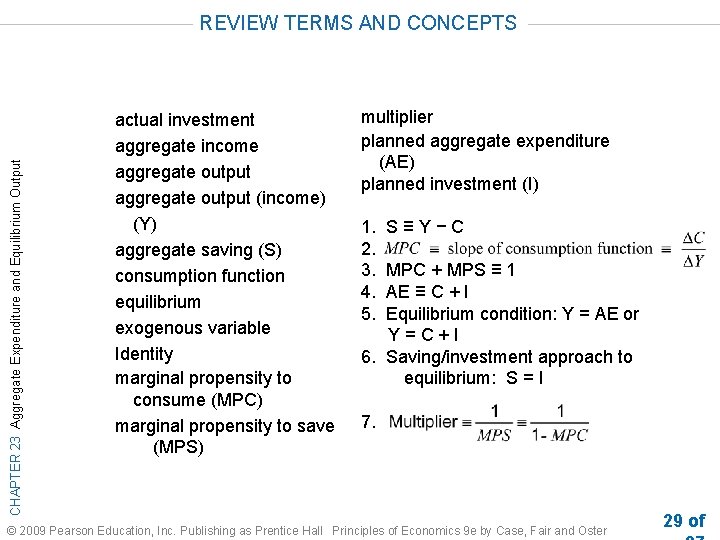 CHAPTER 23 Aggregate Expenditure and Equilibrium Output REVIEW TERMS AND CONCEPTS actual investment aggregate