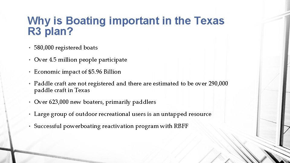 Why is Boating important in the Texas R 3 plan? • 580, 000 registered