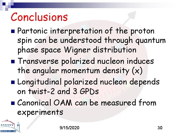 Conclusions Partonic interpretation of the proton spin can be understood through quantum phase space