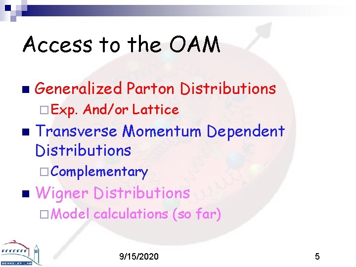 Access to the OAM n Generalized Parton Distributions ¨ Exp. n And/or Lattice Transverse