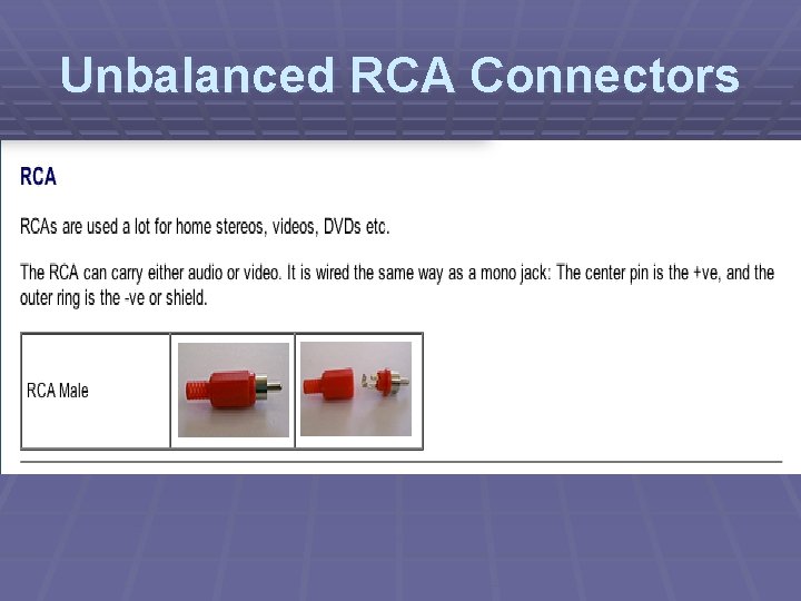 Unbalanced RCA Connectors 