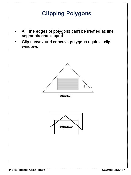 Clipping Polygons • • All the edges of polygons can't be treated as line