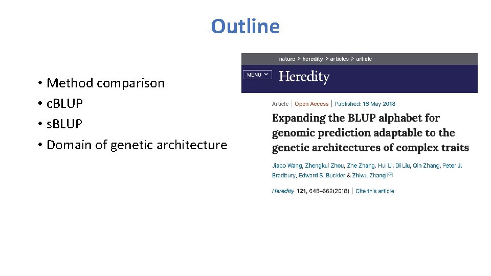 Outline • Method comparison • c. BLUP • s. BLUP • Domain of genetic
