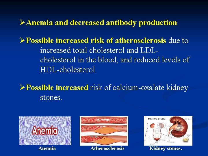 ØAnemia and decreased antibody production ØPossible increased risk of atherosclerosis due to increased total