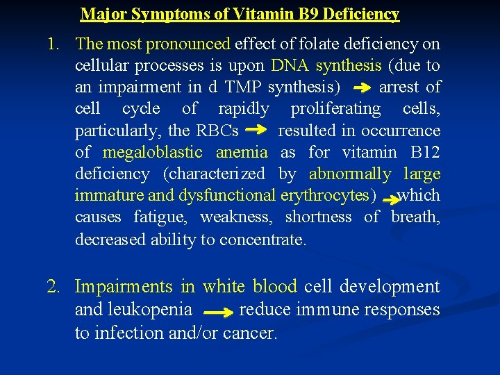 Major Symptoms of Vitamin B 9 Deficiency 1. The most pronounced effect of folate