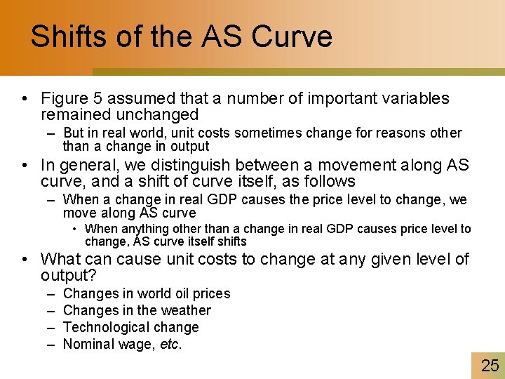 Shifts of the AS Curve • Figure 5 assumed that a number of important