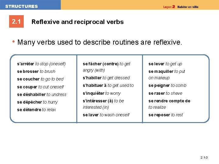 2. 1 Reflexive and reciprocal verbs • Many verbs used to describe routines are