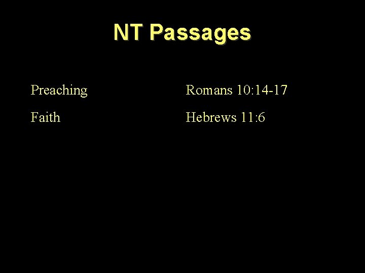 NT Passages Preaching Romans 10: 14 -17 Faith Hebrews 11: 6 