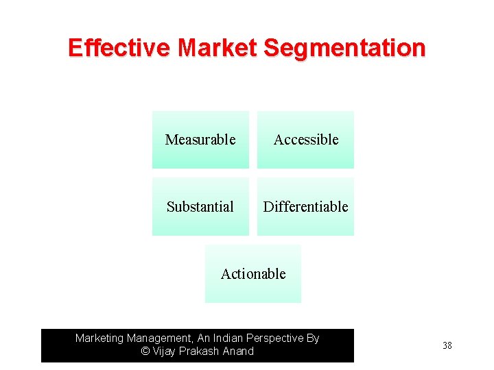 Effective Market Segmentation Measurable Accessible Substantial Differentiable Actionable Marketing Management, An Indian Perspective By