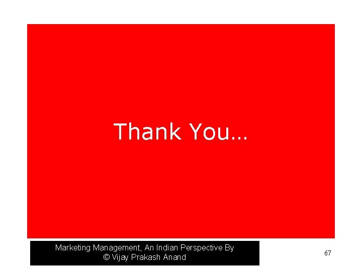 Thank You… Marketing Management, An Indian Perspective By © Vijay Prakash Anand 67 