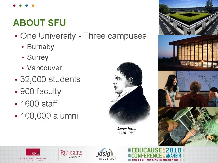 ABOUT SFU • One University - Three campuses Burnaby • Surrey • Vancouver •