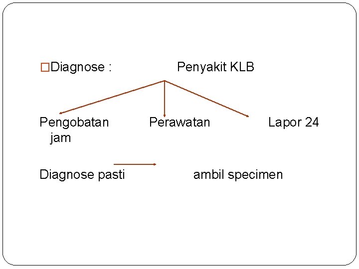 �Diagnose : Pengobatan jam Diagnose pasti Penyakit KLB Perawatan Lapor 24 ambil specimen 