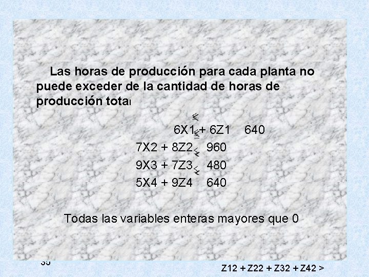  Restricciones Se debe asegurar que la cantidad transportada desde una planta es igual