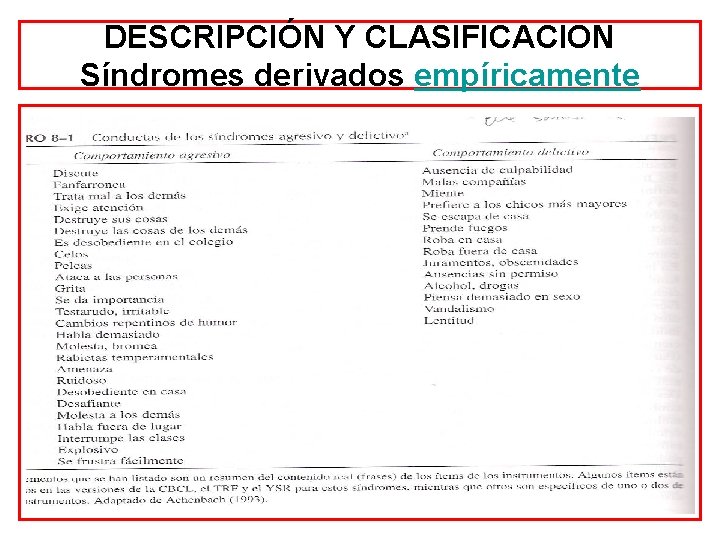 DESCRIPCIÓN Y CLASIFICACION Síndromes derivados empíricamente 