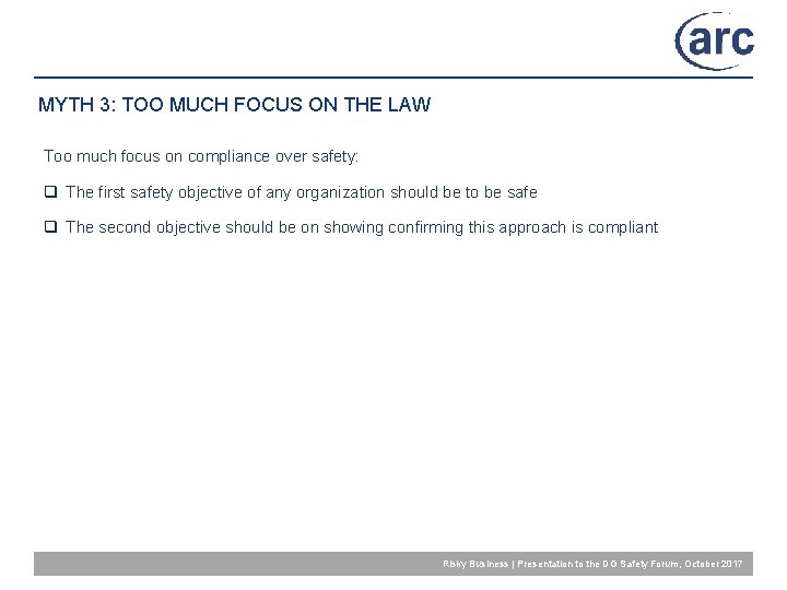 MYTH 3: TOO MUCH FOCUS ON THE LAW Too much focus on compliance over