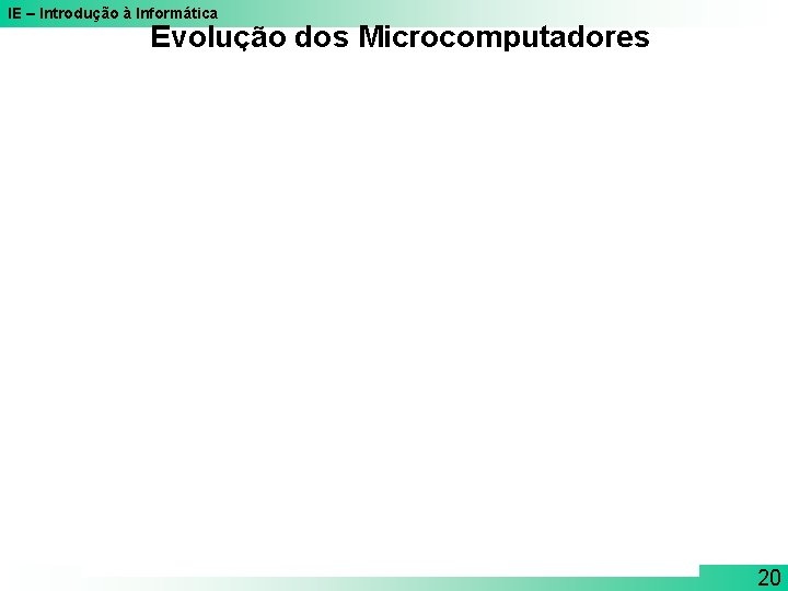 IE – Introdução à Informática Evolução dos Microcomputadores 20 