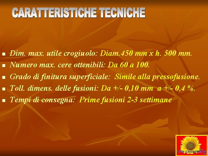 n n n Dim. max. utile crogiuolo: Diam. 450 mm x h. 500 mm.