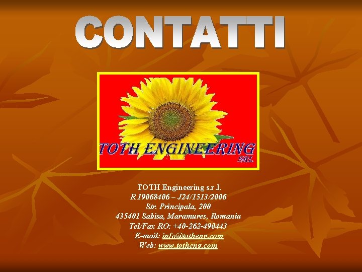 TOTH Engineering s. r. l. R 19068406 – J 24/1513/2006 Str. Principala, 200 435401