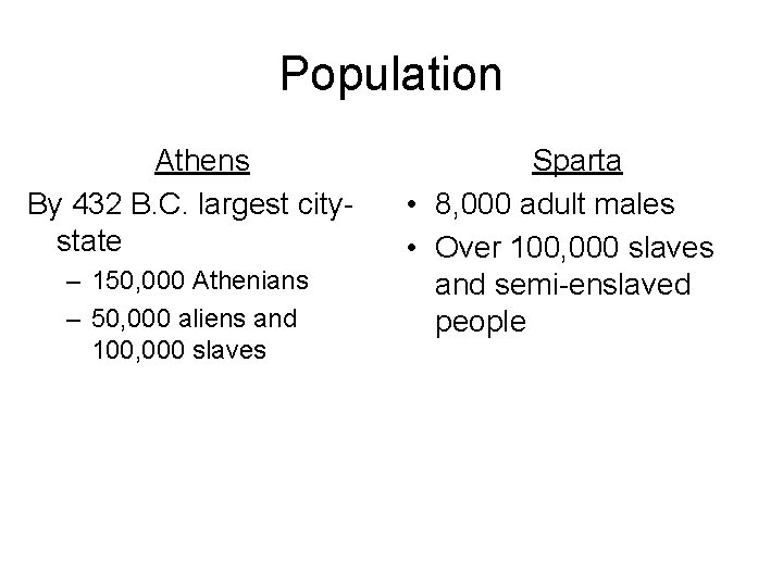 Population Athens By 432 B. C. largest citystate – 150, 000 Athenians – 50,