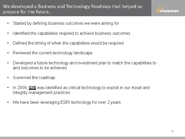 We developed a Business and Technology Roadmap that helped us prepare for the future.