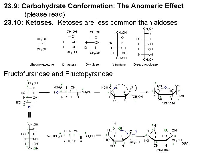 23. 9: Carbohydrate Conformation: The Anomeric Effect (please read) 23. 10: Ketoses are less