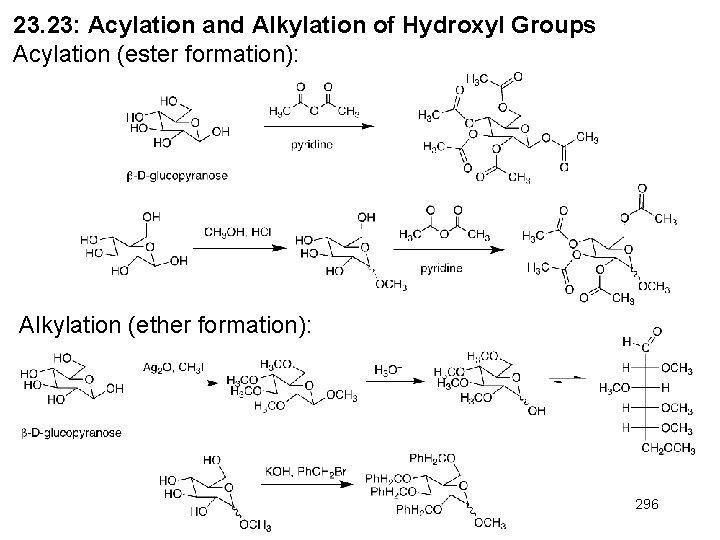 23. 23: Acylation and Alkylation of Hydroxyl Groups Acylation (ester formation): Alkylation (ether formation):