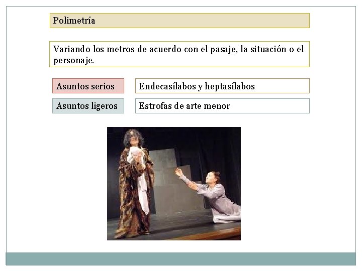 Polimetría Variando los metros de acuerdo con el pasaje, la situación o el personaje.
