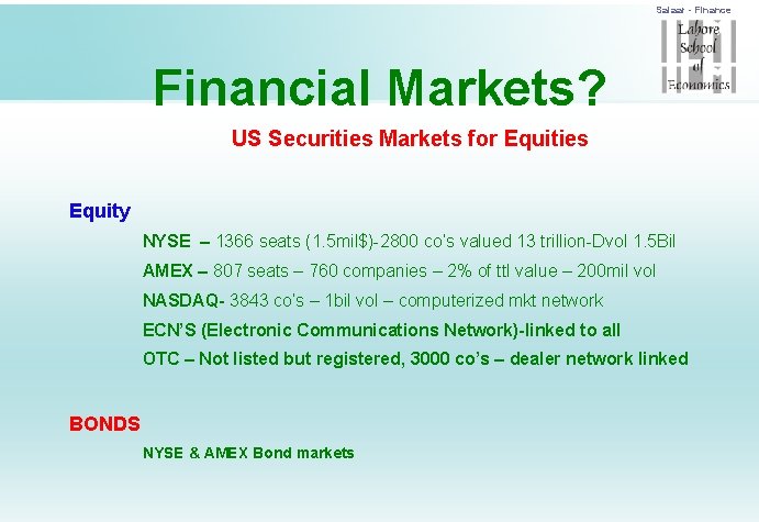 Salaar - Finance Financial Markets? US Securities Markets for Equities Equity NYSE – 1366