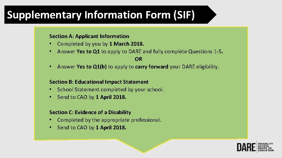 Supplementary Information Form (SIF) Section A: Applicant Information • Completed by you by 1