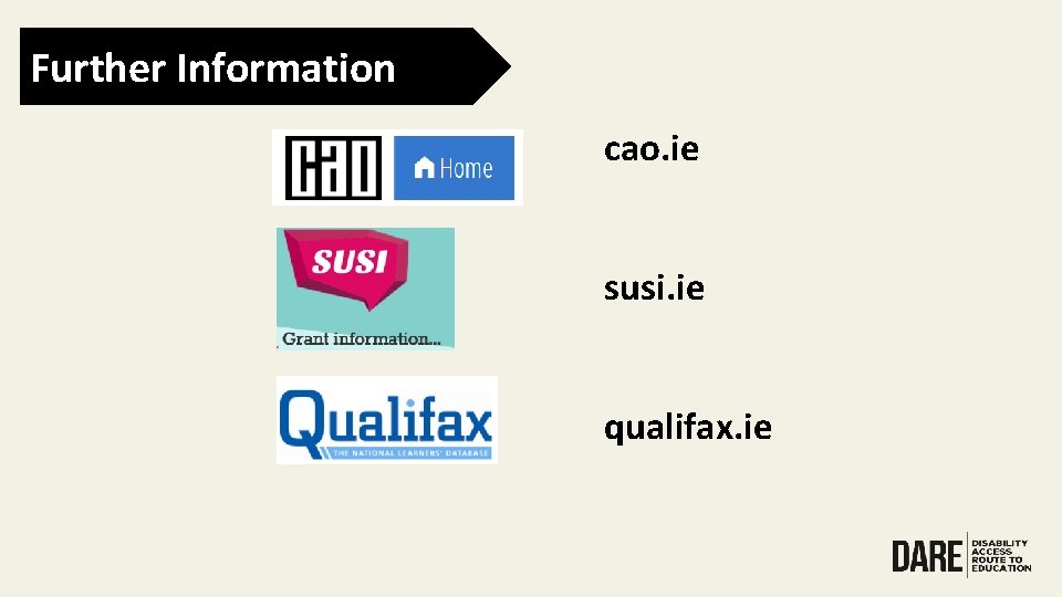 Further Information cao. ie susi. ie qualifax. ie 