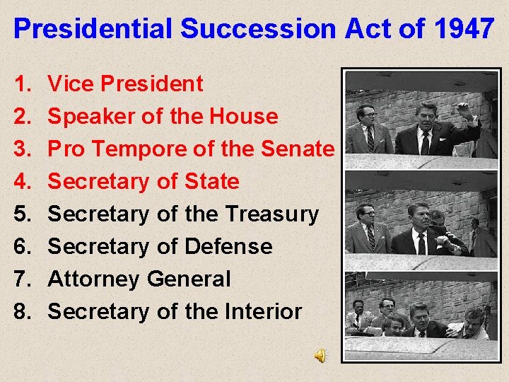 Presidential Succession Act of 1947 1. 2. 3. 4. 5. 6. 7. 8. Vice