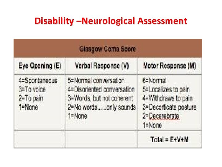 Disability –Neurological Assessment 