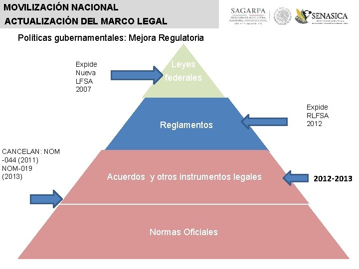 MOVILIZACIÓN NACIONAL ACTUALIZACIÓN DEL MARCO LEGAL Políticas gubernamentales: Mejora Regulatoria Expide Nueva LFSA 2007