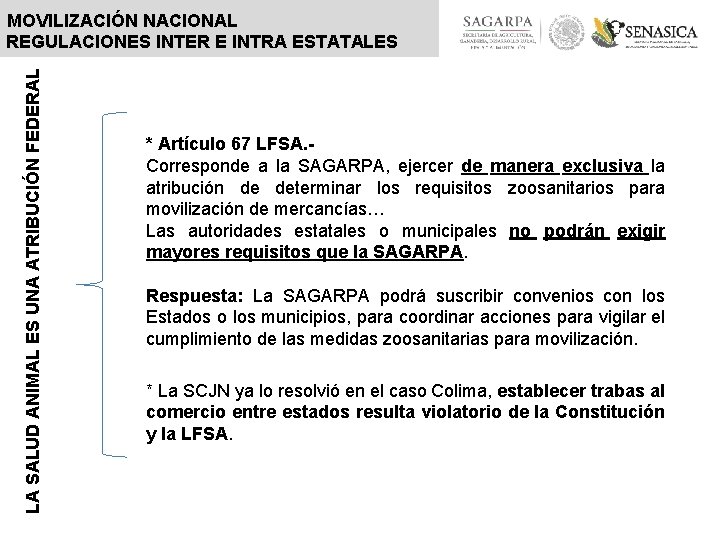 LA SALUD ANIMAL ES UNA ATRIBUCIÓN FEDERAL MOVILIZACIÓN NACIONAL REGULACIONES INTER E INTRA ESTATALES