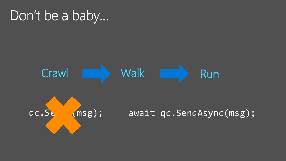 qc. Send (msg); await qc. Send. Async(msg); 