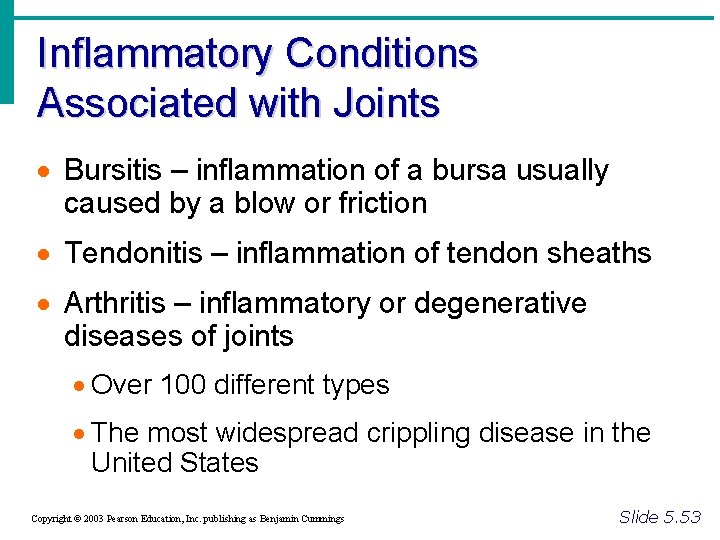 Inflammatory Conditions Associated with Joints · Bursitis – inflammation of a bursa usually caused