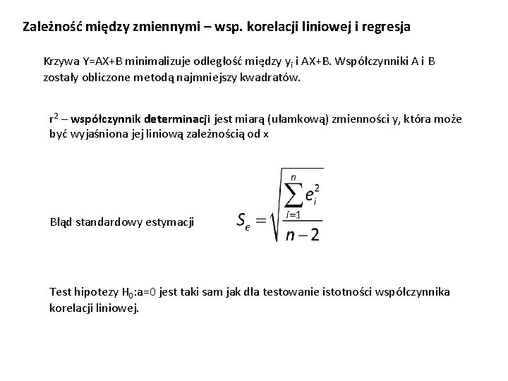 Zależność między zmiennymi – wsp. korelacji liniowej i regresja Krzywa Y=AX+B minimalizuje odległość między