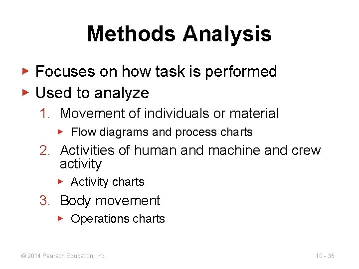Methods Analysis ▶ Focuses on how task is performed ▶ Used to analyze 1.