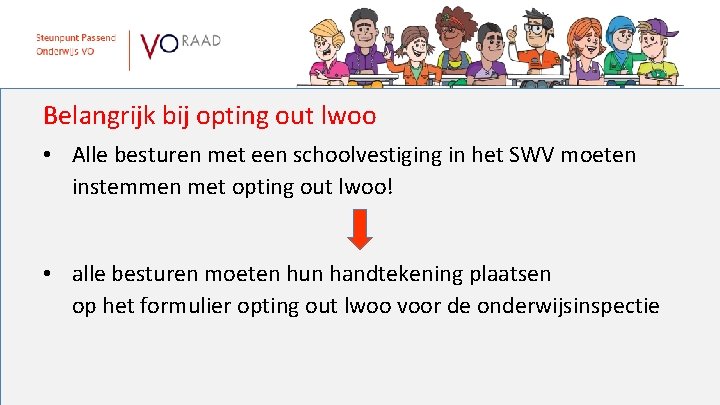 Belangrijk bij opting out lwoo • Alle besturen met een schoolvestiging in het SWV