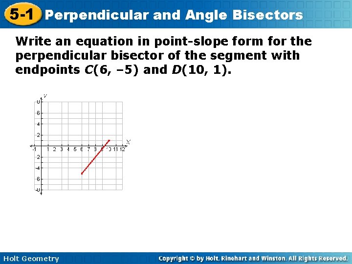 5 -1 Perpendicular and Angle Bisectors Write an equation in point-slope form for the
