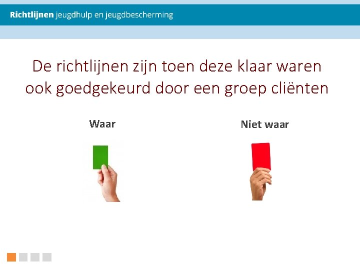 De richtlijnen zijn toen deze klaar waren ook goedgekeurd door een groep cliënten Waar