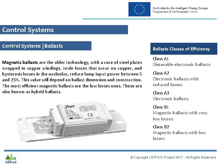 Control Systems | Ballasts Classes of Efficiency Magnetic ballasts are the older technology, with